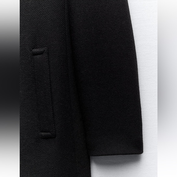 Zara felt texture wool blend coat peacoat jacket black small 8431/102 - Picture 9 of 16